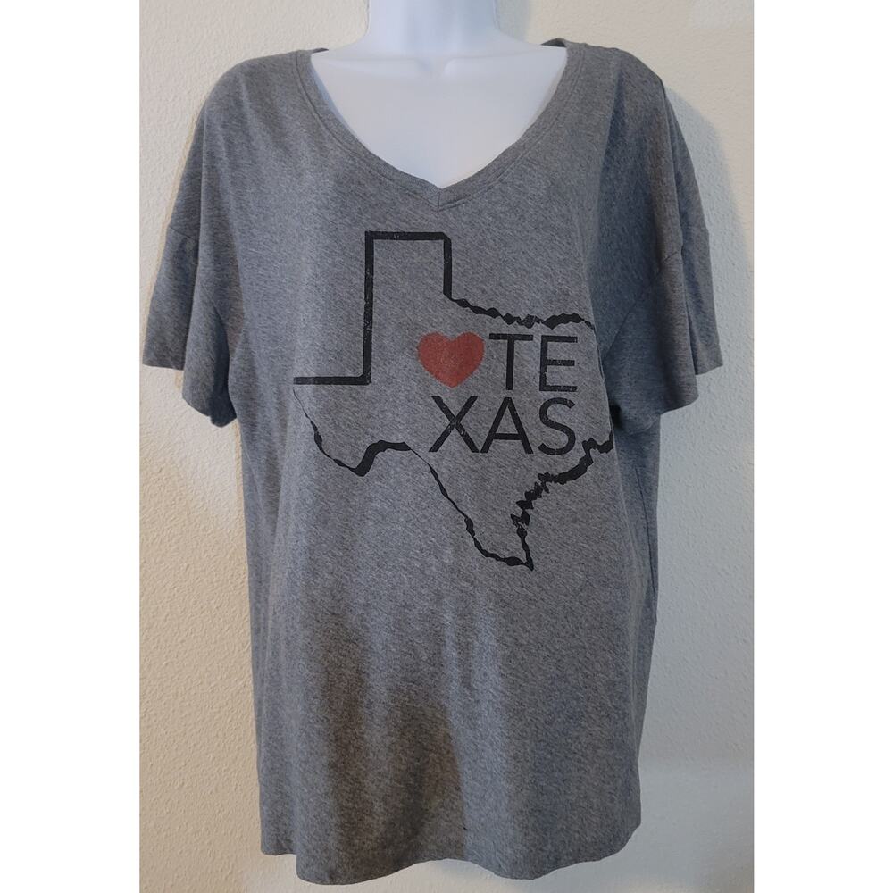 State of Mine Gray I Heart Texas Graphic Women's Shirt Large Short Sleeve